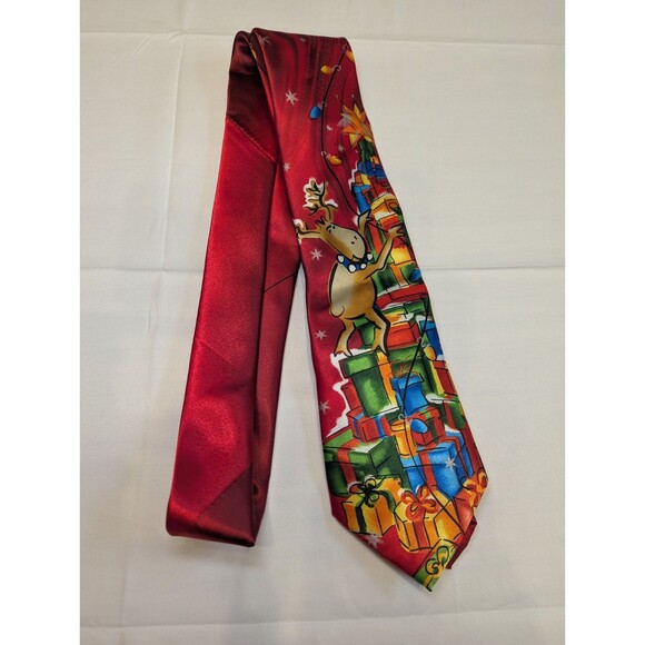 Jerry Garcia Mens Silk 60" Traditional Neck Tie Red Christmas Lights Reindeer - Picture 1 of 4